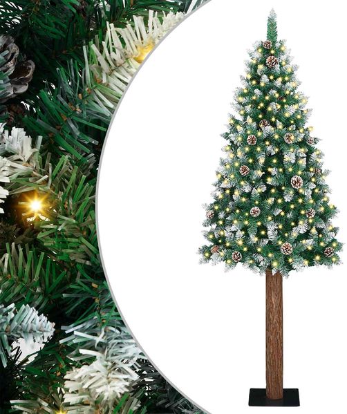 vidaXL Schlanker Weihnachtsbaum mit 300 LEDs mit Ständer Grün 180 cm 3394895