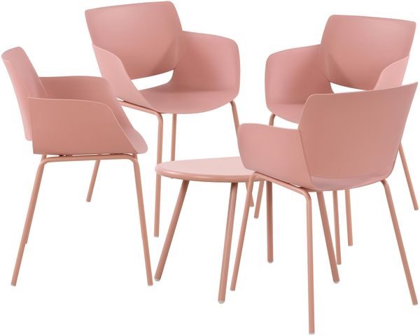 CLP Sitzgruppe Velvena Set Tisch Velva Stühle Alpena wetterfest und UV-beständig,pink 4 Stühle