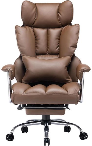 Ergonomischer Bürostuhl 200 kg PU Leder Chefsessel Fußstütze Lendenwirbelstütze