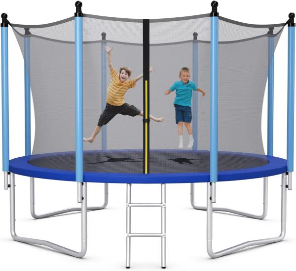 COSTWAY Trampolin mit Leiter Sprungmatte Sicherheitsnetz & Randabdeckung Trampolin Komplettset, Ø 244cm