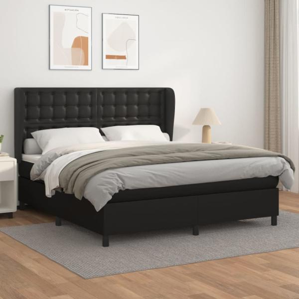 vidaXL Boxspringbett mit Matratze Schwarz 180x200 cm Kunstleder 3129045