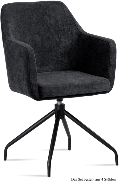 Armlehnstuhl drehbar (4er-Set) Donnie 57x87x60 Schwarz/Anthrazit