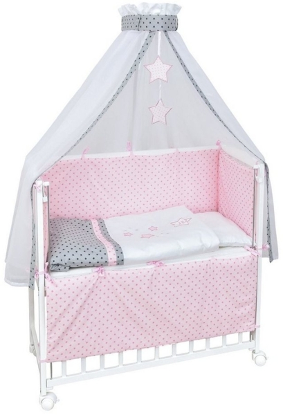 Baby-Delux Beistellbett Babybett Magic Stars Rosa, Stillbett 90x40 weiß höhenverstellbar, Matratze inkl. komplett Set