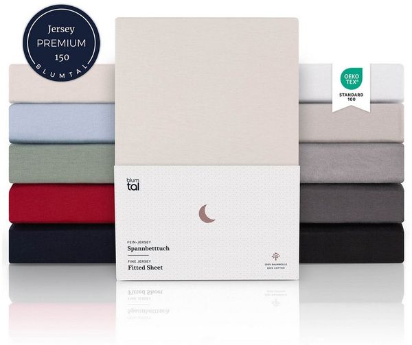 Blumtal® Premium Jersey Matratze Spannbettlaken 100x200 cm, Oeko-TEX Zertifiziert, Superweiches 100% Baumwolle Bettlaken, bis 22cm Matratze höhe, Elfenbein