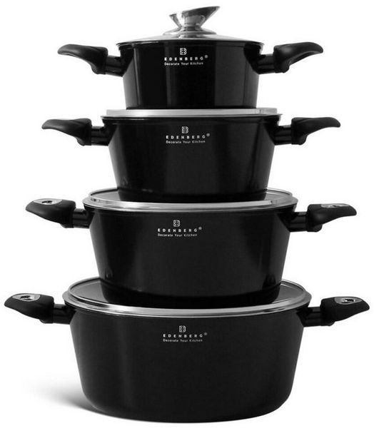 Edenberg Topf-Set Klassische schwarze Töpfe, in 4 verschiedenen Größen und in 4 Farben, Aluminium, Keramik (Gönnen Sie sich stilvolles Kochen auf höchstem Niveau – mit diesem eleganten Topfset, das Design, Qualität und Funktionalität perfekt vereint, 8...