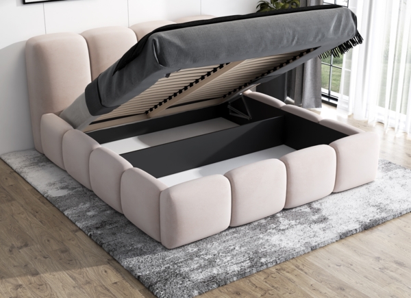 Polsterbett OLKE 140x200 ohne Matratze mit Bettkasten und Lattenrost. Farbe: Olive 9 Bild 6