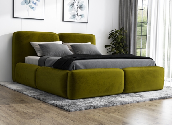 Polsterbett OLKE 140x200 ohne Matratze mit Bettkasten und Lattenrost. Farbe: Olive 9 Bild 2