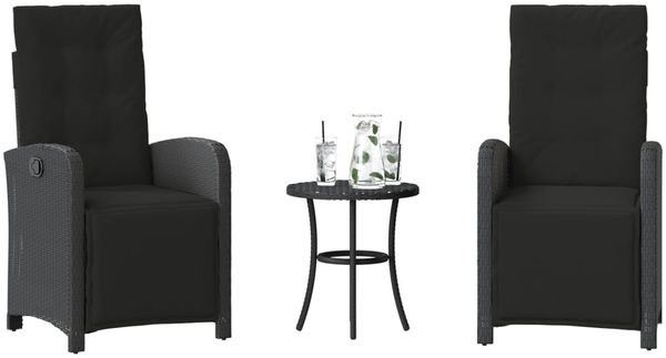 vidaXL 3-tlg. Bistro-Set mit Kissen Schwarz Poly Rattan 365201