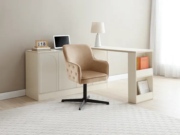Vente-unique - CAPULI Office chair SamtStoff Beige - B 70 cm x H 80 cm x L 70 cm