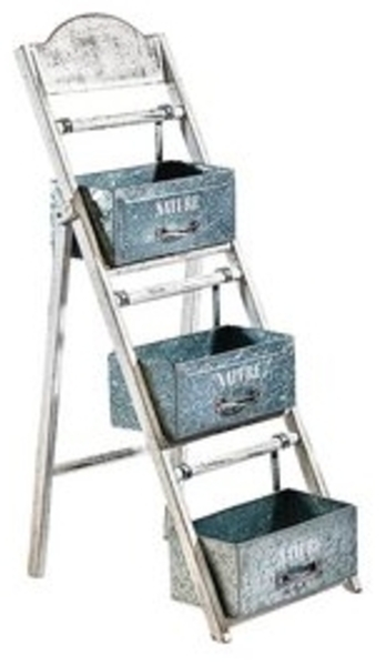 Kobolo Blumenständer Pflanzleiter Holz mit 3 Gefäßen aus Metall - WHITE Bild 6