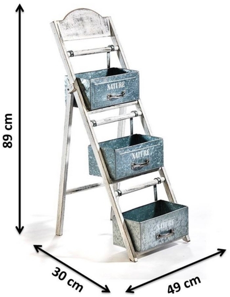 Kobolo Blumenständer Pflanzleiter Holz mit 3 Gefäßen aus Metall - WHITE Bild 3