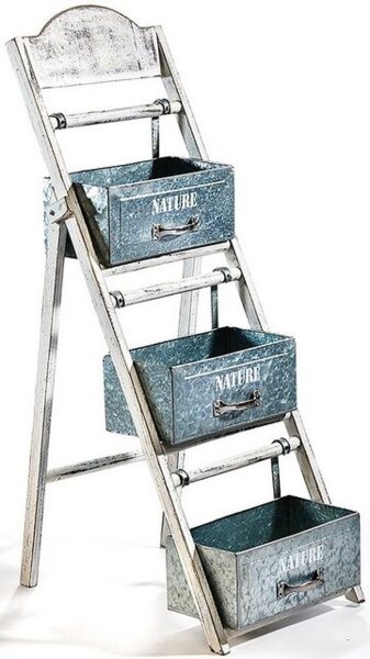 Kobolo Blumenständer Pflanzleiter Holz mit 3 Gefäßen aus Metall - WHITE Bild 4