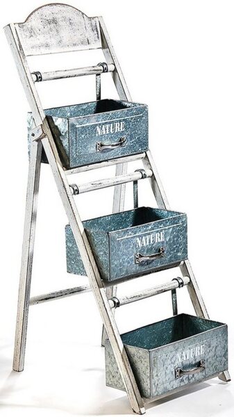 Kobolo Blumenständer Pflanzleiter Holz mit 3 Gefäßen aus Metall - WHITE Bild 1