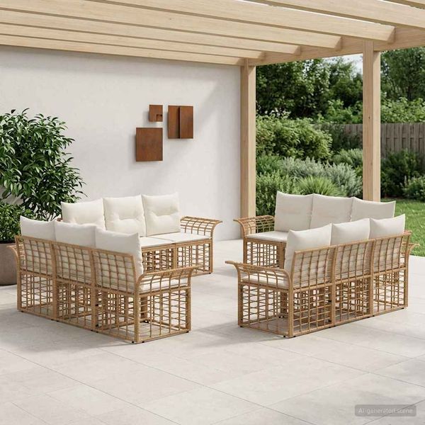vidaXL Outdoor-Sofagarnitur 12 pcs Natürlich und Cremweiß Polyester 3437656