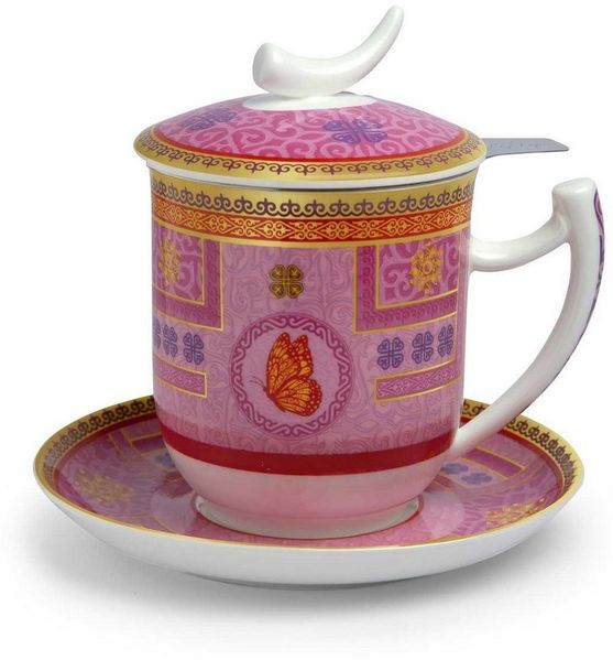 TeaLogic Tasse Tilly Teetasse mit Untertasse, Sieb und Deckel Fine Bone China 0,35 L, 1-tlg.