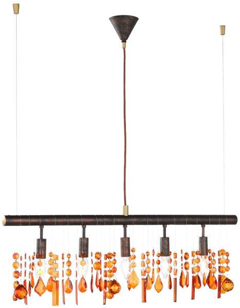 LED Hängeleuchte, 5 flammig, Metall braun, Kristall-Optik