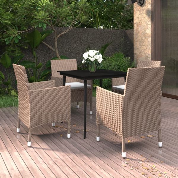 vidaXL 5-tlg. Garten-Essgruppe mit Kissen Poly Rattan und Glas 3099752