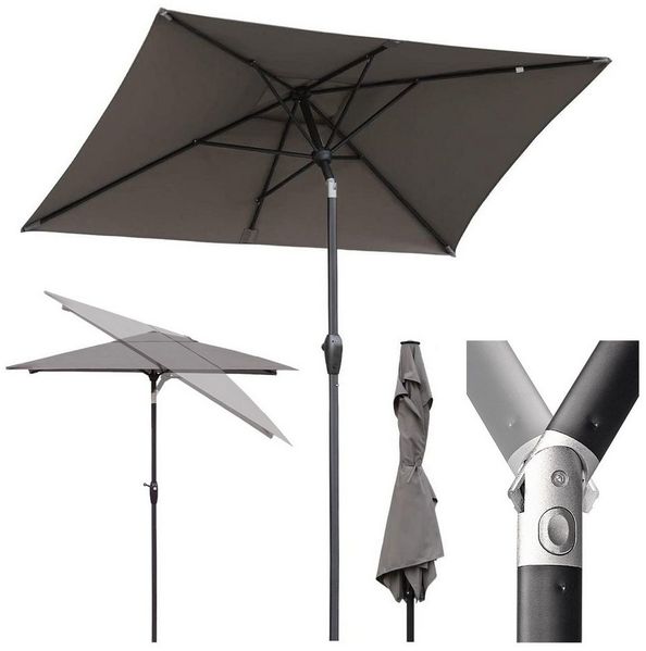 Sekey Sonnenschirm Rechteckig Gartenschirm groß Marktschirm 3 meter mit Kurbel, UPF 50+, mit/ohne LED-Lichtern, beidseitig um 30° knickbar, für Garten
