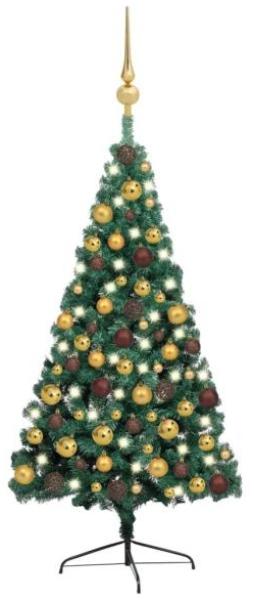 vidaXL Künstlicher Halb-Weihnachtsbaum Beleuchtung Kugeln Grün 150 cm 3077478