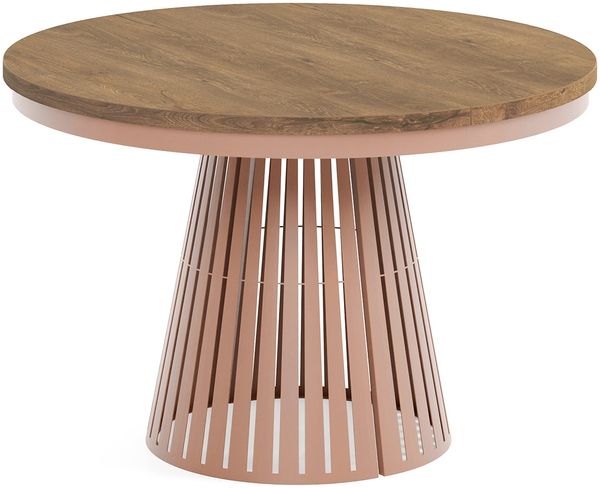 MEBLINI Esstisch Rund Ausziehbar aus Metall - 120-196x76 cm - CONEY - Lefkas Eiche/Kupferfarbe - Loft - Esszimmertisch Modern - Küchentisch - Ausziehtisch - Round Dining Table