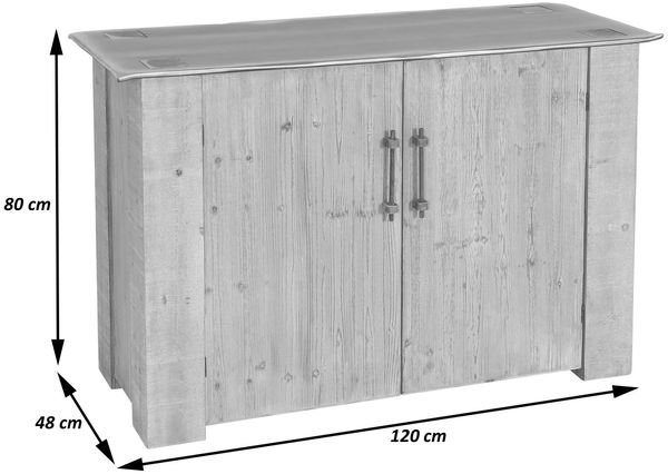 Sideboard HWC-L76, Kommode Schrank, Industrial Massiv-Holz MVG-zertifiziert 80x120x48cm, natur mit Metall-Optik Bild 3