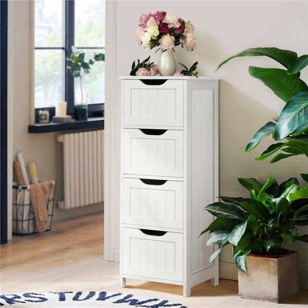Yaheetech Badkommode 30 × 30 × 82 cm, Schmaler Badezimmerschrank mit 4 Schubladen
