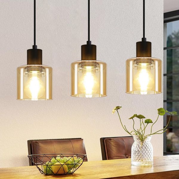 Nettlife Pendelleuchte Esstisch Vintage E27 Schwarz 1/3 Flammig Retro Industrial Hängeleuchte, Höhenverstellbar, ohne Leuchtmittel, Pendellampe für Wohnzimmer Hotel Büro