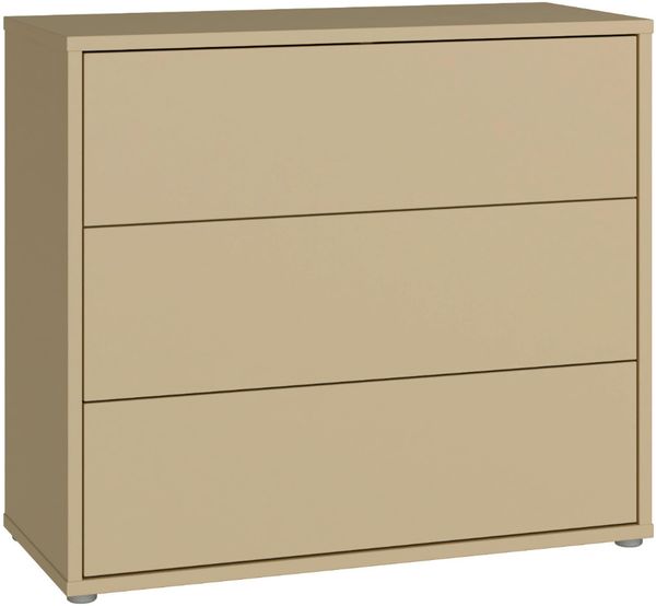 Forte ALICE SPRINGS Kommode 100, modern-minimalistisch, 3 Schubladen, Wohn-/Schlafzimmer, Holzwerkstoff, Buttergelb, 94,8 cm breit x 83,1 cm hoch x 41,5 cm tief