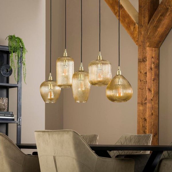 famlights Pendelleuchte famlights, Pendelleuchte Melis in Bernstein E27 5-flammig