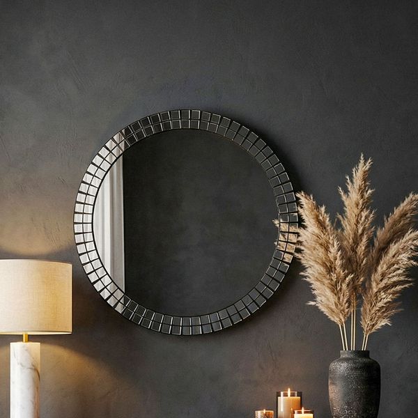 FINEBUY Wandspiegel Wandspiegel rund 60cm Dekospiegel Flurspiegel Wohnspiegel FB113176 (Dekoratives Element für moderne Wandgestaltung), Stilvolles Wohnaccessoire für helle Raumwirkung