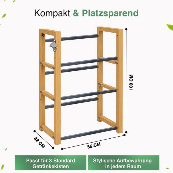 Dimono Flaschenregal DIMONO Bambus Getränkekisten Regal – Ablage für 2/3/6 Kisten, für Bier, Wasser & Limonade, Leergut Aufbewahrung