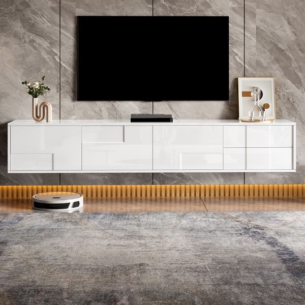 TV-Lowboard 170 x 30 x 30,5 cm, Weiß, aus MDF und Spanplatte, wandhängend oder stehend