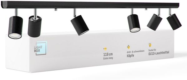 Lightbox Deckenlampe LED 6 flammig | Decken-Strahler mit schwenkbaren Spots | Lampe für Wohnzimmer, Küche oder Schlafzimmer (innen) | 6 x GU10 Fassung | aus Metall in Schwarz