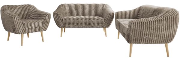 Wohnzimmerset PIRS 1-2-3, Skandinavisches Komplettset, Wellenfederung, Buche Füße, Sitzgruppe, Möbelset - Hellbraun Cord Bild 7