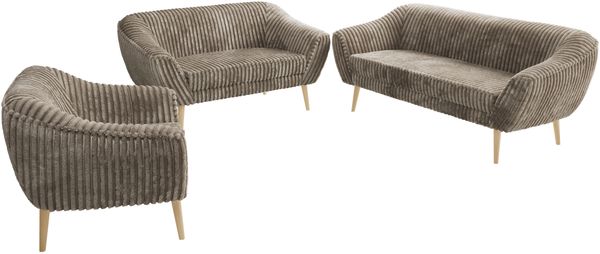 Wohnzimmerset PIRS 1-2-3, Skandinavisches Komplettset, Wellenfederung, Buche Füße, Sitzgruppe, Möbelset - Hellbraun Cord Bild 8