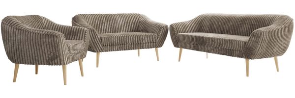 Wohnzimmerset PIRS 1-2-3, Skandinavisches Komplettset, Wellenfederung, Buche Füße, Sitzgruppe, Möbelset - Hellbraun Cord Bild 6