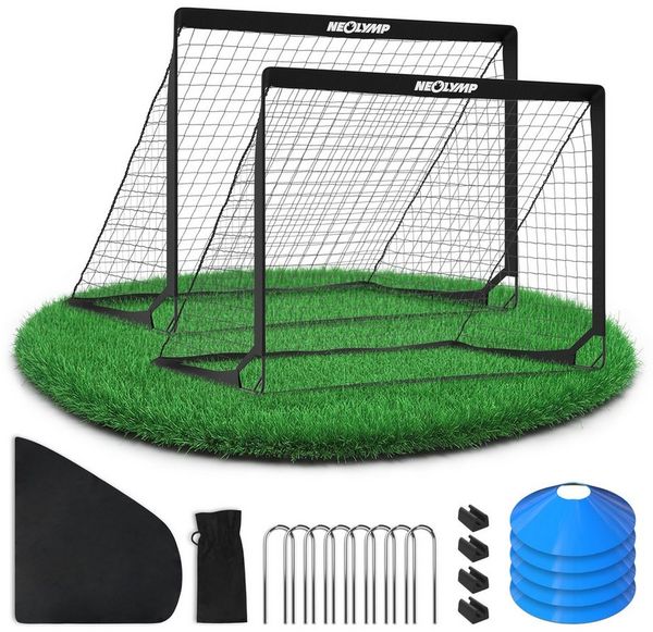 NEOLYMP Fußballtor Kinder Set – Faltbare Tore für Garten – Robuste 9 mm Fiberglas-Stangen (Ideal für Fußball-Training & Spiel Spaß - Fußball Trainingszubehör), Fußballtor mit Hütchen, Karabinern, Indoor-Füße & Tragetasche