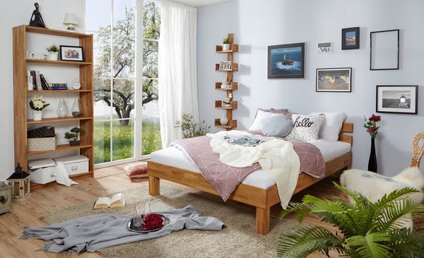 Ticaa Bettgestell Eiche Bett "Luis" massiv Einzelbett Futonbett