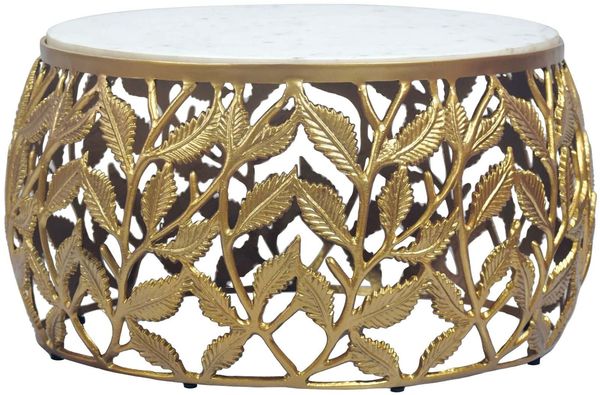 Couchtisch 60cm Gold mit weißer Marmor Tischplatte - Wohnzimmertisch rund - Sofatisch modern - Beistelltisch Aluminium - Design Beistelltisch Wohnzimmer Metallgestell Handmade
