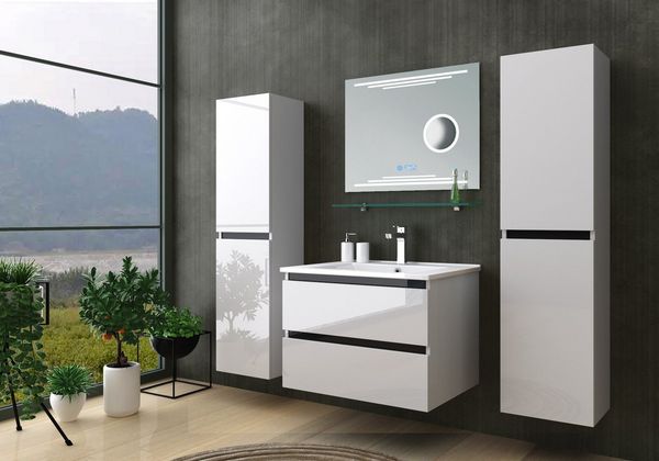Homeline Badmöbel-Set Badmöbel-Set Dennizz badmöbel Set Weiß Kosmetik Spiegel 60 90 120 cm, (Spar-Set, 6-St, Badezimmer Möbel Set)