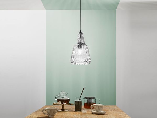 Pendelleuchte GALWAY einflammig, Kristallglas Grau facettiert, Ø 23cm