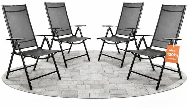 BigDean Klappstuhl Gartenstuhl Hochlehner Set klappbar bis 120kg (Set, 4 St), Vormontiert, 7-Fach verstellbar, Leicht, Platzsparend