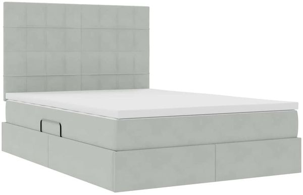 vidaXL Aufbewahrungsbett mit Matratze Hellgrau 140 x 190 cm Samt 3372027 Bild 5