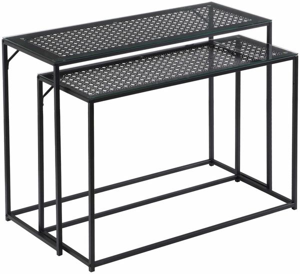 Konsolentisch Set 2er Schwarz Metall mit Glasplatte