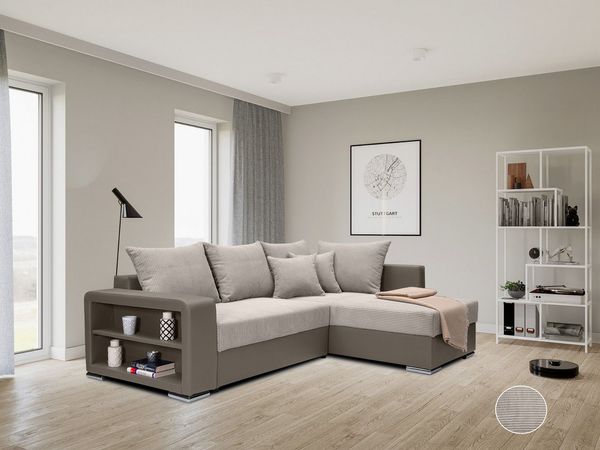 COLLECTION AB Ecksofa John L-Form, Regalarmlehne,Bettfunktion,Bettkasten,Ottomane beiseitig montierbar