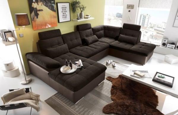 Couch Wohnlandschaft Schlaffunktion Schlafsofa braun schwarz Ottomane rechts