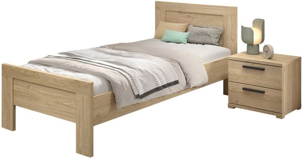 Einzelbett 90x200 Keelia Eiche mit Nachttisch Set