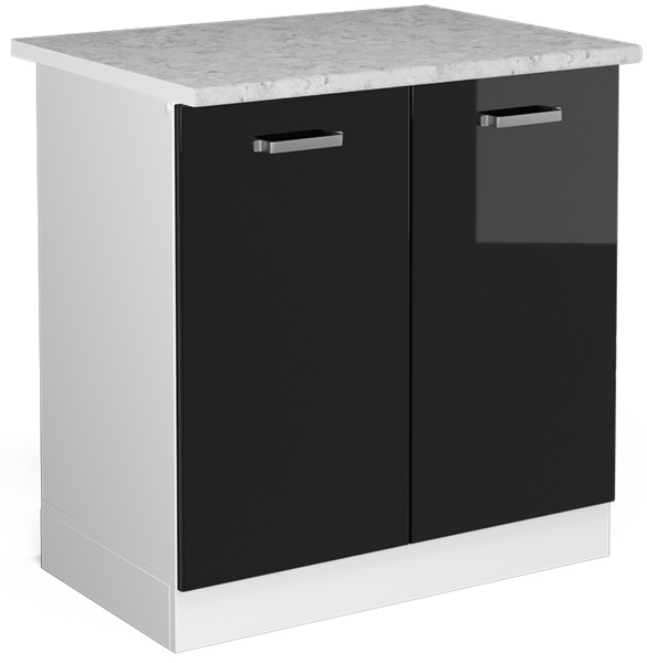Spülenunterschrank R-Line Schwarz Hochglanz 80 cm , AP Marmor Vicco