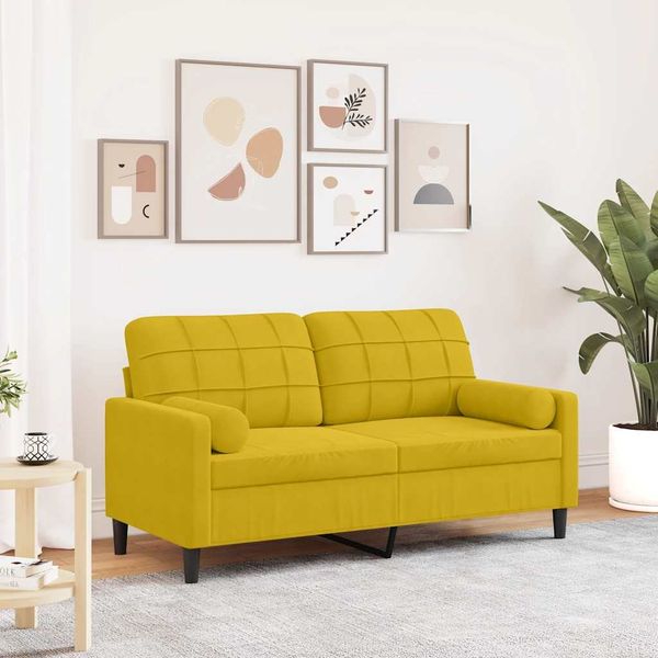 vidaXL 2-Sitzer-Sofa mit Zierkissen Gelb 140 cm Samt 3278225