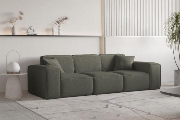 Sofa Designersofa CELES PREMIUM 3-Sitzer in Stoff Ascot Bukla Moosgrün